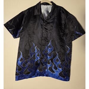 In Pain Shirt Mens M Black W Blue Flames 90S Y2K Emo Goth Punk Short Sleeve